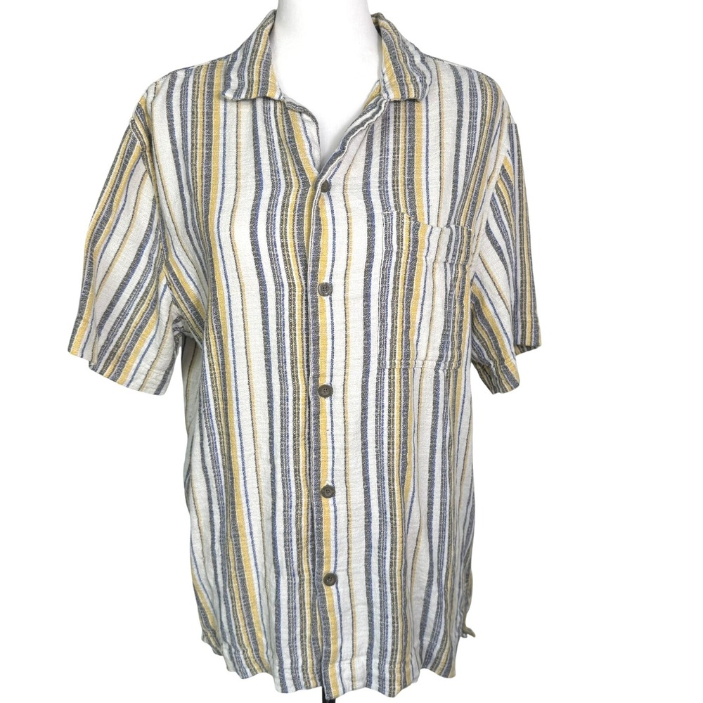 URBAN OUTFITTERS BDG Women's Medium Yellow Striped Button Up Short‎ Sleeve Shirt